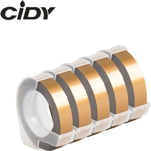CIDY 5 roll Champagne gold Color Compatible DYMO 3D Plastic Embossing Xpress Labels 9mm*3m for DYMO 1610/1575