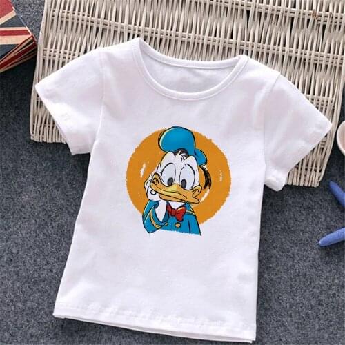Kids T Shirt Donald Duck Printed Cute Cartoon Tee Shirts Summer White O-neck Short Sleeve Baby Girl Boy Clothes Baby Outfits