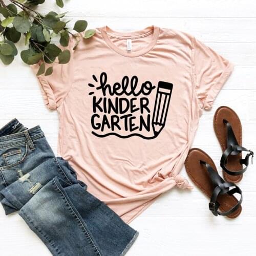 Hello Kindergarten Grade T-Shirt Kindergarten Teacher Shirt Gift for Teachers Back To School Tshirt Women Graphic Tee Casual Top