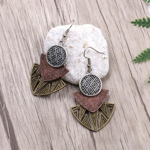 Geometric Hollow Alloy Retro Indian Bollywood Kundan Jhumka Three-layer Drop Earrings For Women Boho Ethnic Gypsy Earrings