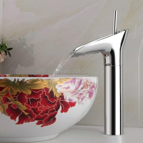 Free shipping New Arrivals Chrome color Waterfall Faucet Tall Bathroom Faucet Hot and Cold Bathroom Basin Mixer Tap Polish ZR604