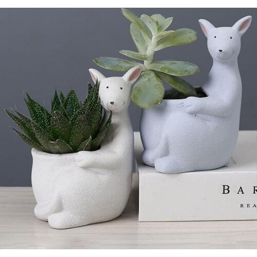 Nordic Ceramic Matte Kangaroo Flower Pot Home Office Decoration Ornament Desktop Display Planter Pots Green Plants Decoration