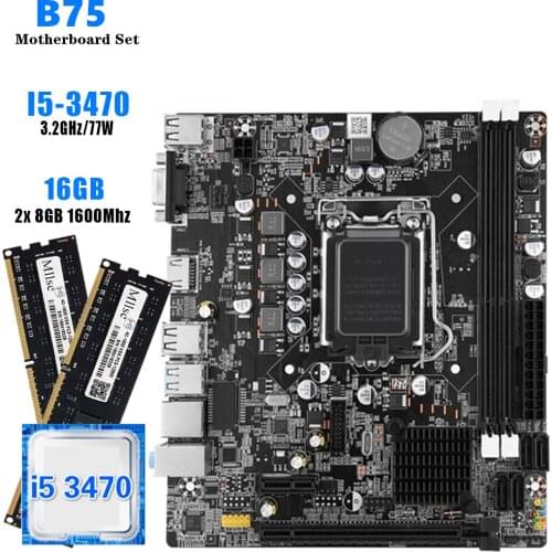 Gaiming Computer Motherboard Set B75 Mainboard LGA 1155 with Intel Core I5 3470S CPU 2x8GB=16GB 1600MHz DDR3 Desktop Memory RAM