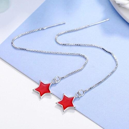 Chandler Red Enamel David Star Drop Earring For Girls Lady Ear Line Box Chain Long Tassel Simple Thread Bronics Bijoux EH262