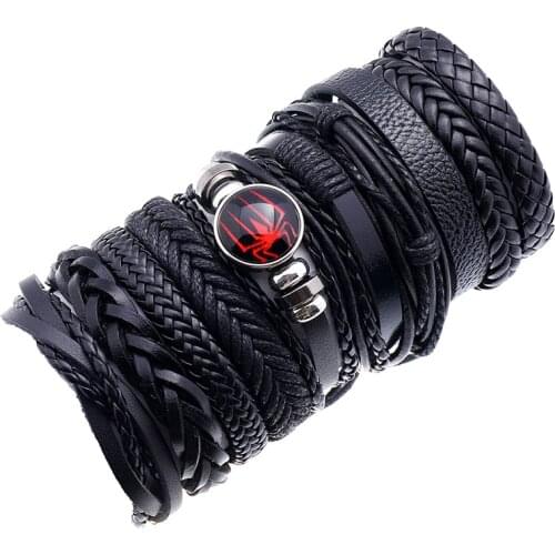 Jessingshow Punk Bracelets 10pcs/set Wrap Woven Fashion Handmade Men Bracelets Women Leather Bracelet Men Bangle Jewelry Gift