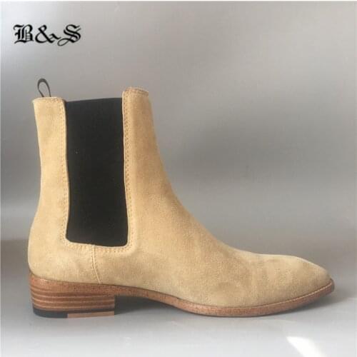 Black& Street 100% real leather Slim fit New designer Brand Chelsea Boots real picture Men wedge High Leather Boots