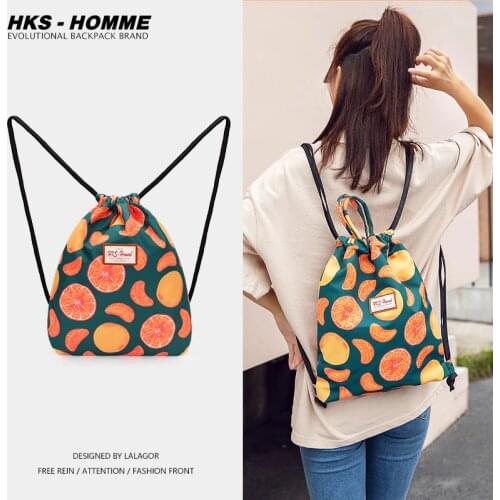 2020 New Backpack Drawstring 3D Orange Printing Bags Drawstring Bag Travel Bag Women daily Casual Bag Waterproof