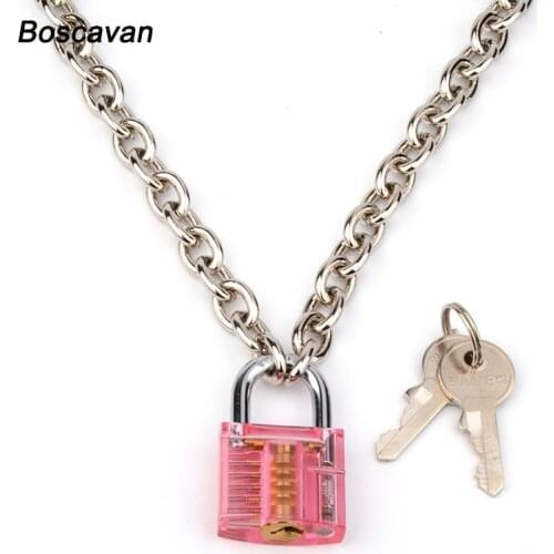 Stylish Heavy Duty O Shaped Chain Choker Men Women Unisex Padlock Collar Metal Link Necklace Jewelry S M L XL