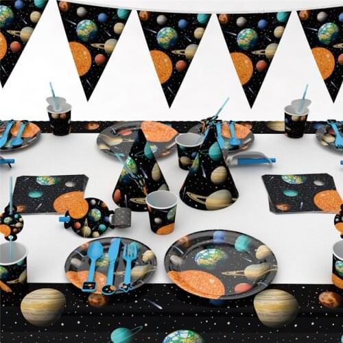 Space Planet Disposable Party Tableware Sets For Kids Birthday Party Decorations Universe Napkin Plate Cup Banner Party Supplies