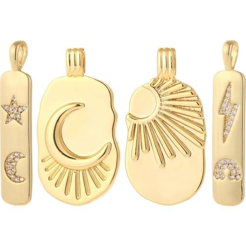 Star Charms for Jewelry Making Supplies Bulk Charm Sun Moon Heart Diy Earring Necklace Charms Accessories Copper CZ Gold Pendant