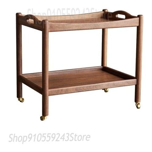 Nordic Sofa Side Table Living Room Black Walnut Solid Wood Corner Table Movable Wheel Trolley Coffee Table Table