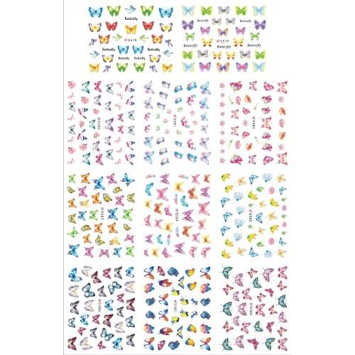 11 PCS / LOT SIMULATION EMULATION SELF-ADHESIVE 3D NAIL TATTOOS STICKER CARTOON COLORFUL BUTTERFLY E578-588