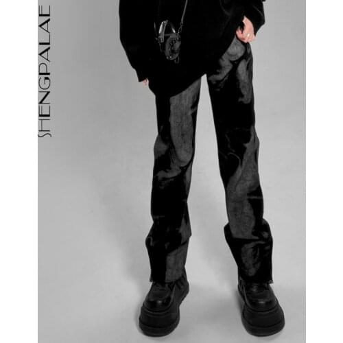 SHENGPALAE Home-made Flame Graffiti Tie Dye Jeans Womens Spring 2021 New High Waist Straight Denim Pants Female Fashion 5A1360