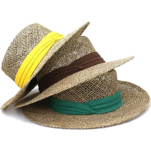 Hot Sell Handwork West Cowboy Natural Angelica Straw Hat Classics Wide Brim Flat Top Retro Straw Caps For Women Summer Outdoor