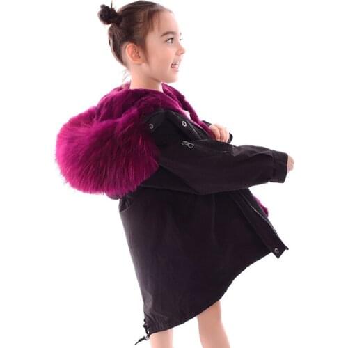 2019 New Winter Natural Rabbit Girl Fur Coat Real Raccoon Kids Jacket Baby Fur boy Coat Childrens Warm Parkas Clothing