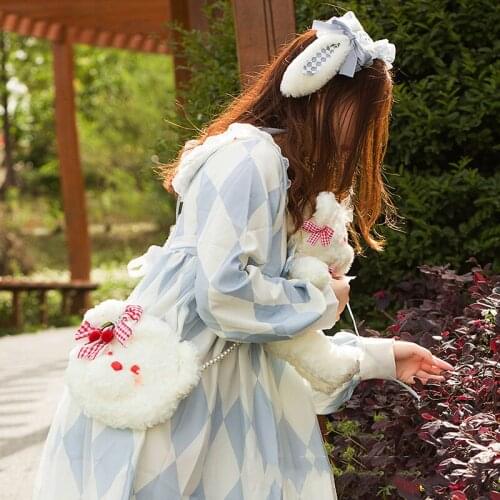 2021 new plush backpack cute pearl zipper bear bag doll bear head bag chain bag children shoulder messenger bag