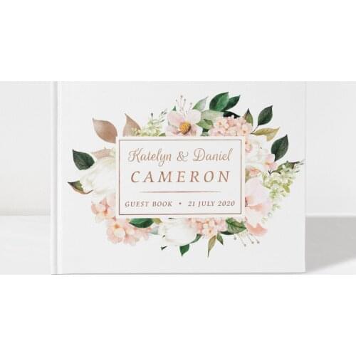 Wedding Guest Book,Dusty Pink Floral and Rose Gold,Color Choices Available,Floral Guest Book,Personalized Wedding Guest book