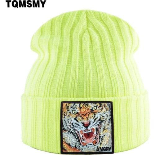 TQMSMY Streetwear Skullies Beanies Men Outdoor New Fashion Knitted Hat With Tiger Embroidery Patch Women Solid Color Hats TMTB-H