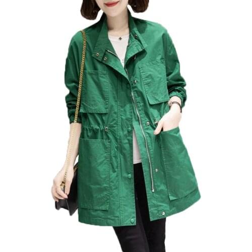 Female Coat Windbreaker Women Mid-Length Spring Autumn Jackets 2021 New Large Size 5XL Zipper Outerwear Loose Casual Jacket