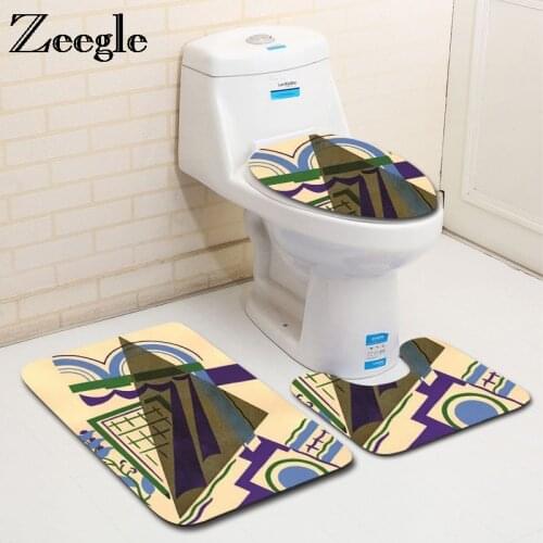 Zeegle Creative Pattern 3Pcs Toilet Rug Set Bathroom Mats Warm Washable Carpets for Bathroom and Toilet Anti-slip Bath Mats Pads