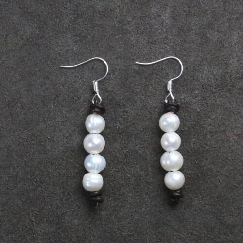 Women Pearl Earrings Freshwater Pearls on Leather Bohemia Dangle Earrings Elegant Earrings Classic Wedding Jewelry Dropshipping