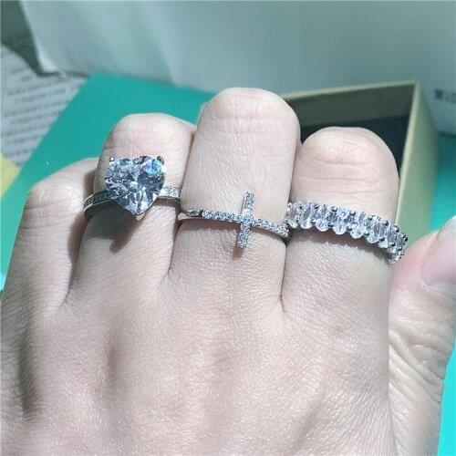 Unique Heart Cross Promise ring 925 Sterling silver AAAAA Cz Stone Party Wedding Band Rings for women Engagement Jewelry