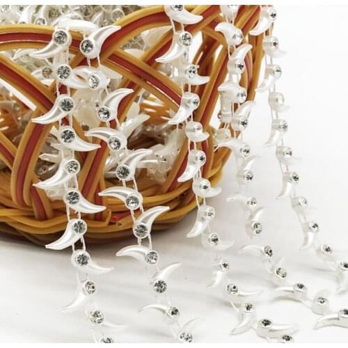 2Yard ABS Pearl Tooth Bead Chain Trim For Sewing Apperal Bag Shoes Cap Collar Holiday Venue Decoration