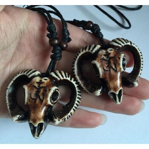 FREE SHIPPING 25 pcs Cool Mens Biker Totem Buffalo Bull Head Skull Necklace