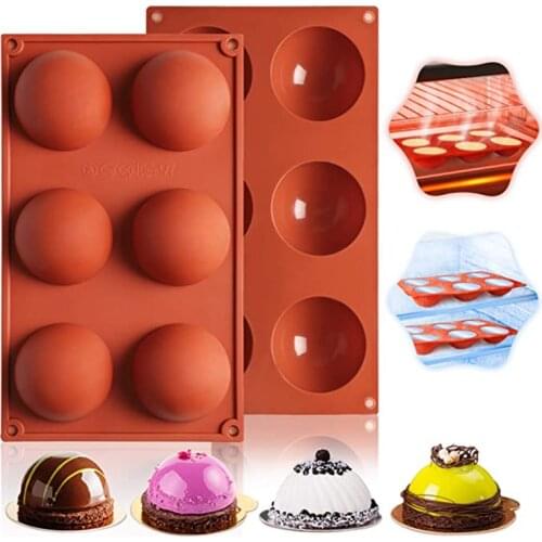6 Cavity Medium Semi Sphere Silicone Mold For Making Hot Chocolate Bombs Balls Jelly Cakes Dome
