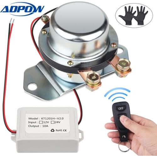 ADPOW Remote Control Car Truck Battery Master Switches 12V 24V Auto Bus Yacht Battery Isolator Cut Off Disconnect Relay + Gloves
