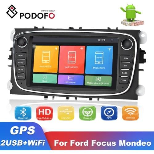Podofo Android 7'' Capacitive Touch Screen Car Multimedia Player GPS Navigation WIFI MP5 Bluetooth FM For Ford Focus Mondeo