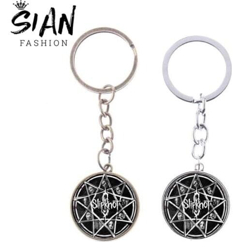 SIAN Fashion Punk Rock Band Slipknot Keychain SLIPKNOT Symbol Printed Glass Cabochon Badge Key Chain for Women Men Fans Souvenir