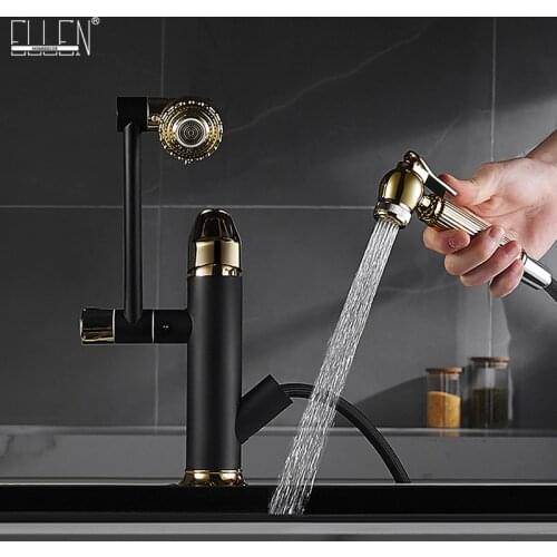 ELLEN Multifunction Bathroom Sink Faucet Hot Cold Water Mixer Crane Black Gold Deck Mounted Universal Water Taps EL1327