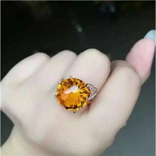 Citrine ring Free shipping Real and natural citrine 925 sterling silver Fine yellow gem 15*15mm