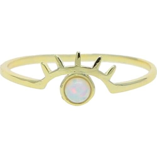 Us Size 6 7 8 Gold Color White Fire Opal Stone Lucky Evil Eye Eyelash Design Cute Lovely Women Finger Rings