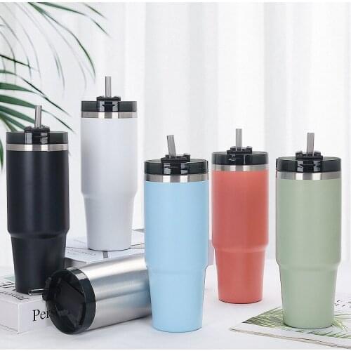 Stainless steel straw Car Beer Thermos Mug cup 30oz large capacity car cups double-layer heat preservation and cold ice cream