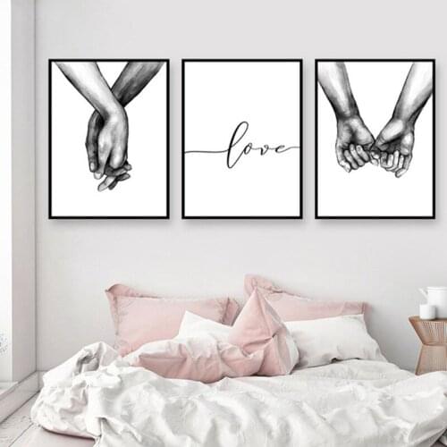 Minimalist Black and White Simple Hand-in-Hand Decorative Painting Couples Bedroom Painting Wall Canvas Poster Art