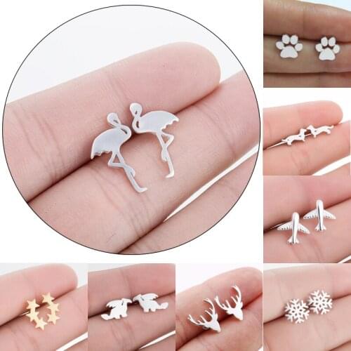 Jisensp Fashion Cartoon Birds Dog Paw Stud Earrings for Women Kids Everyday Jewelry Tiny Star Earrings brincos aretes de mujer