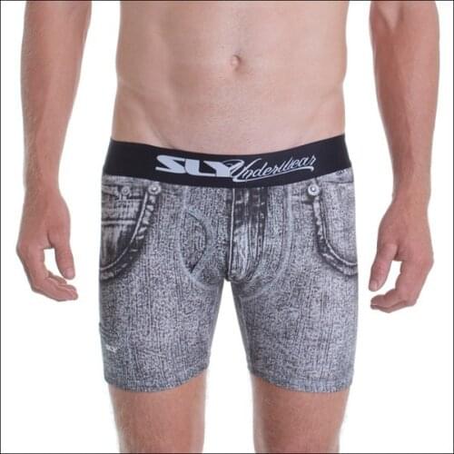 Australia SLY Mens Long Leg Underwear White Denim Boxer Short with Fly Snug Fit ~ S, M
