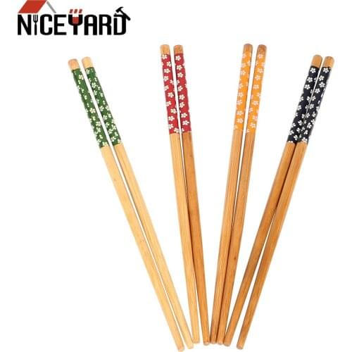 NICEYARD 1 Pair 24cm Chinese Style Carbonization Chopsticks Sushi kitchen Tools Natural Bamboo Wood Chopsticks Reusable