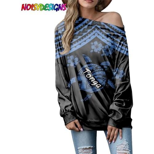 NOISYDESIGNS Polynesian Tongan Tribe Design Ladies Spring Autumn Long Sleeve T-shirts Womens Casual Soft Comfortable Tops&Tees