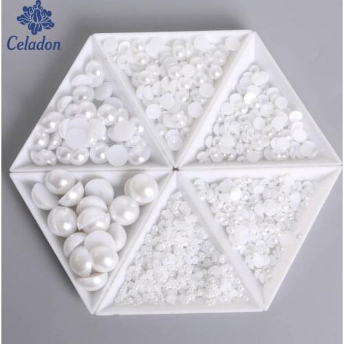Wholesale 6/7/8MM White/ivory/Random Mixed Flatback Half Round Plastic ABS Imitation Pearl Beads For Sewing on Garment Beads