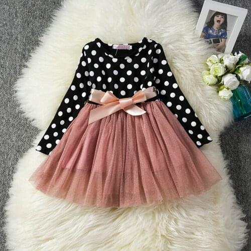 Baby Girls Spring Winter Princess Party Dress For Kids Long Sleeve Polka Dot Casual Clothes Children Elegant Birthday Tutu Gown