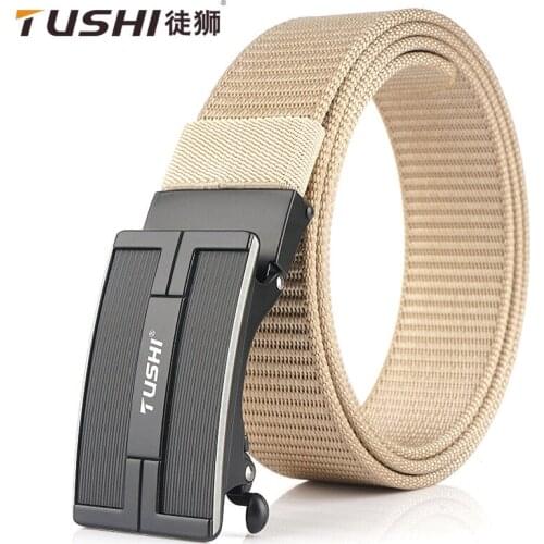TUSHI 2021 Fashion New Male Belt Leisure 120cm*3.4cm Nylon Weave Waistband Metal Automatic Buckle Men Girdle Cinturon Hombre