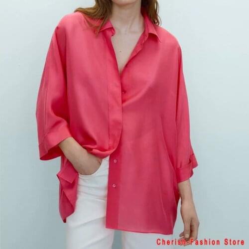 Women OL Elegant High Quality Satin Shirts Female Three Quarter Sleeve Work Wear Office Shirts Tops Fashion Candy Color Blouse