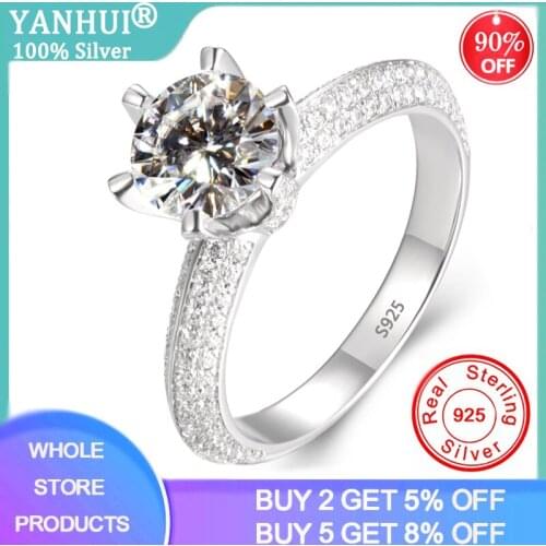 With Certificate 2.0ct Silver 925 Rings Natural Gemstone Zirconia Diamond Wedding Rings for Bride Women Band Silver 925 Jewelry