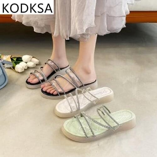 Flip-toe Slippers Womens Outer Wear 2021 Summer New Rhinestone Fairy Style Wild Net Red Net Red Soft Bottom Sandals