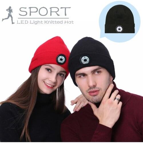 Unisex LED Beanie Hat Winter Warm Running Night Outdoor Lighting Warning Light Knitted Hat Angling Hunting Camping Bonnet