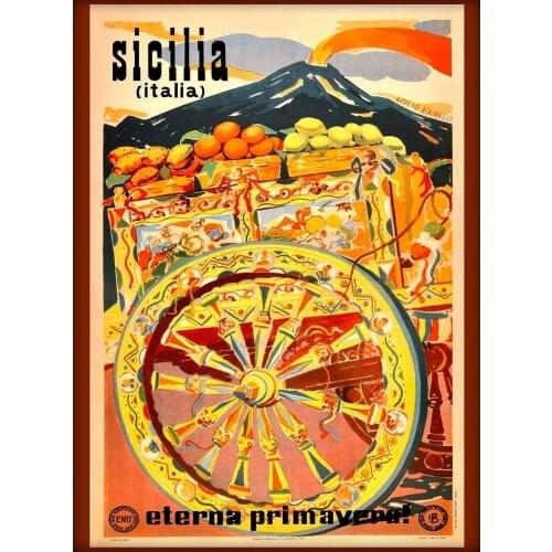 Vintage Travel Sicilia europe Italy Art print Silk poster Home Wall Decor