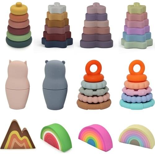 Silicone Stacker Building Block Baby Creative Educational Toy BPA Free DIY Gift for Kids Toddler Food Grade Silicone